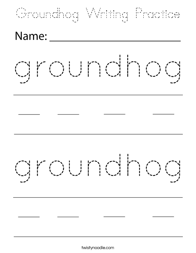 Groundhog Writing Practice Coloring Page