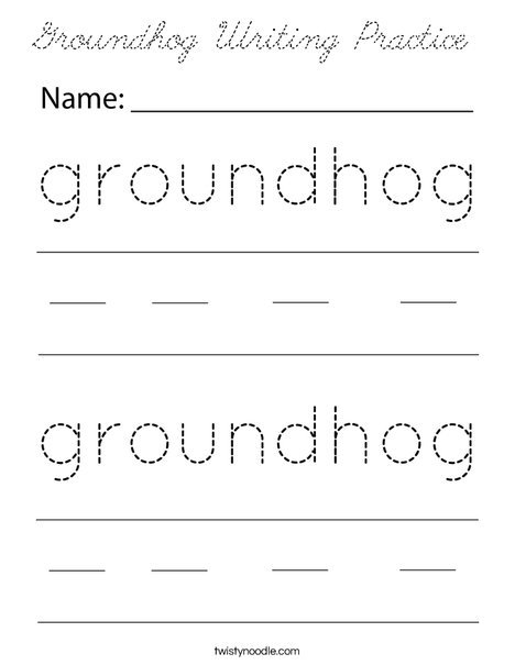 Groundhog Writing Practice Coloring Page