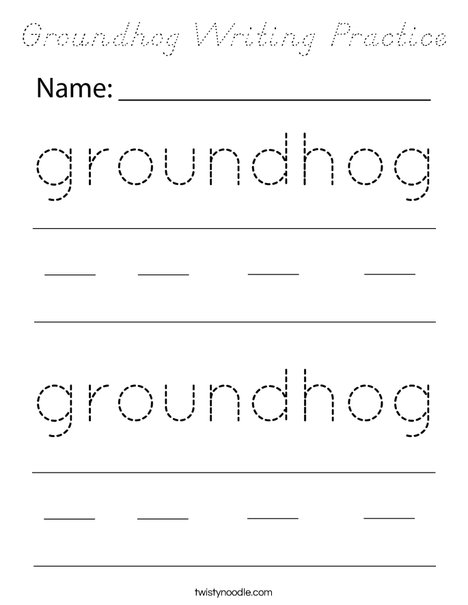 Groundhog Writing Practice Coloring Page