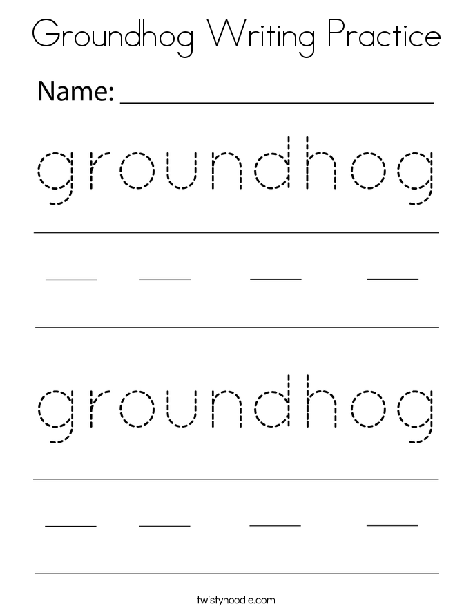 Groundhog Writing Practice Coloring Page
