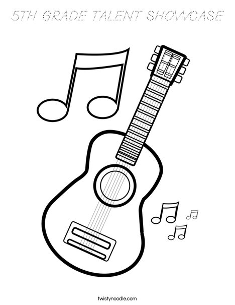 Guitar with Music Notes Coloring Page