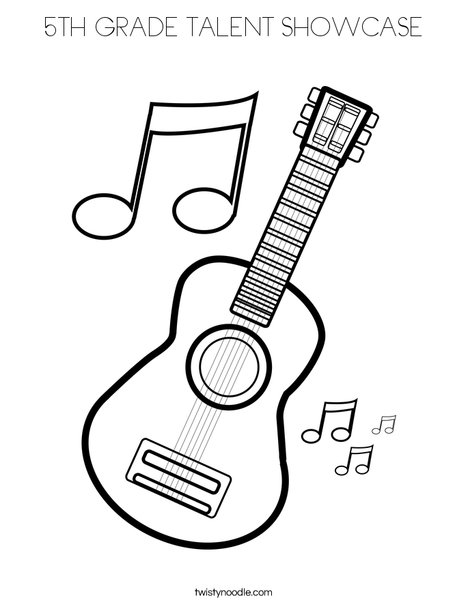 Guitar with Music Notes Coloring Page