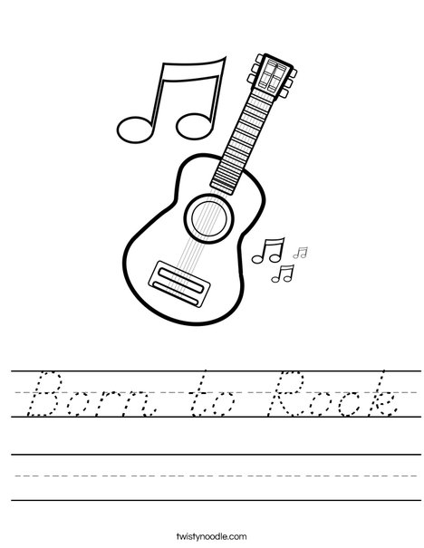 Guitar with Music Notes Worksheet