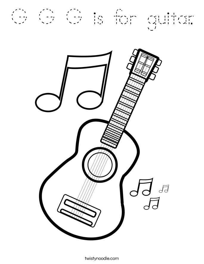G G G is for guitar. Coloring Page