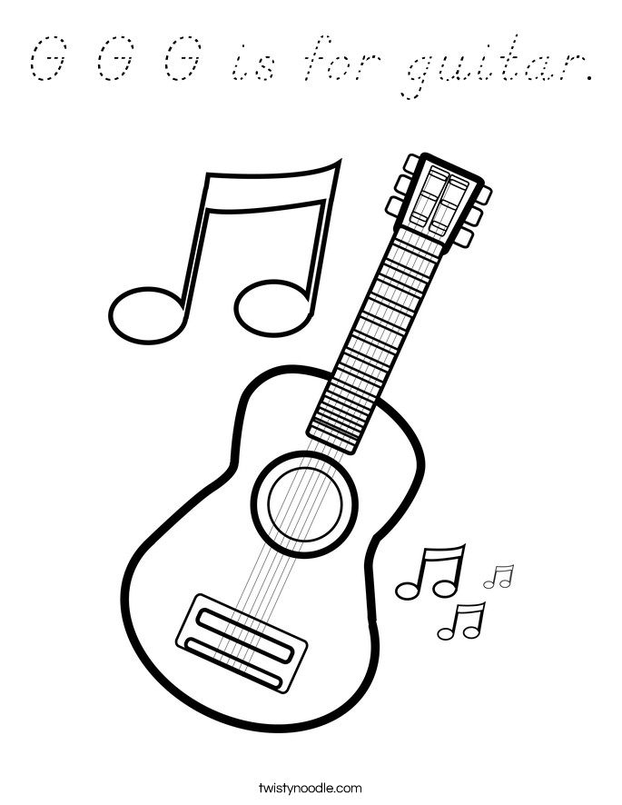 G G G is for guitar. Coloring Page
