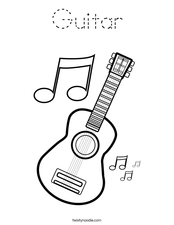 Guitar Coloring Page - Tracing - Twisty Noodle