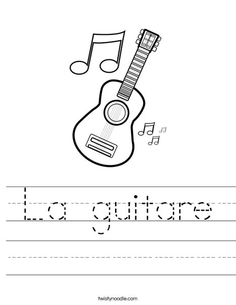 Guitar with Music Notes Worksheet
