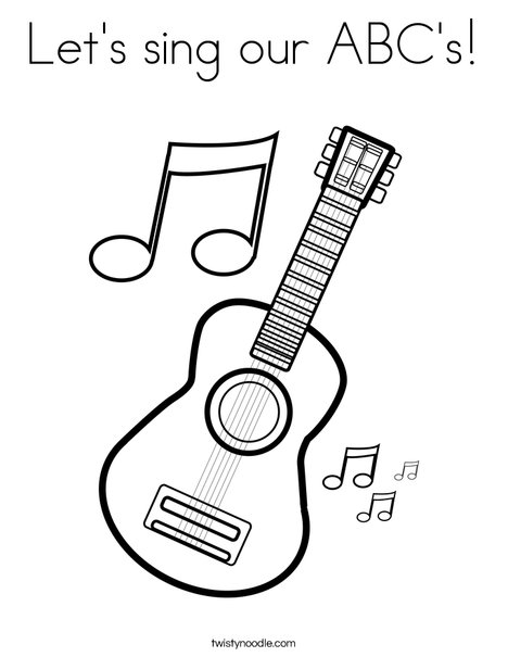 Guitar with Music Notes Coloring Page