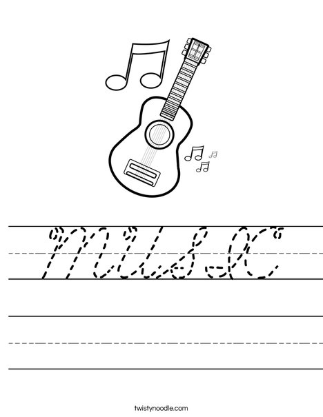 Guitar with Music Notes Worksheet