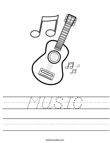 Guitar with Music Notes Worksheet