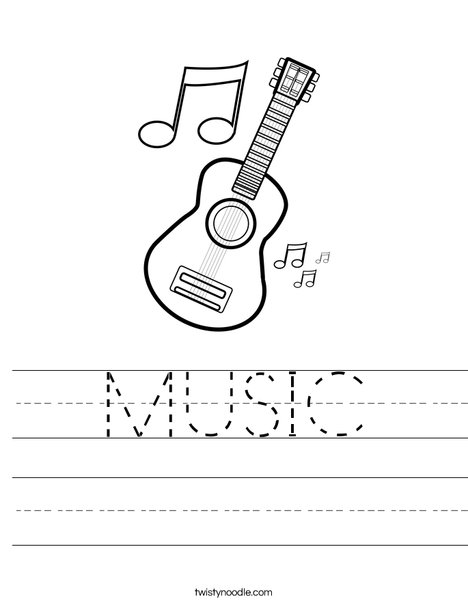 Guitar with Music Notes Worksheet