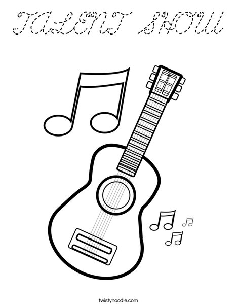 Guitar with Music Notes Coloring Page