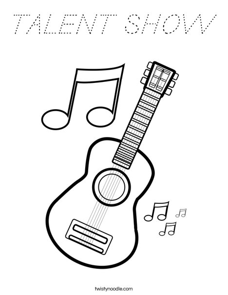 Guitar with Music Notes Coloring Page