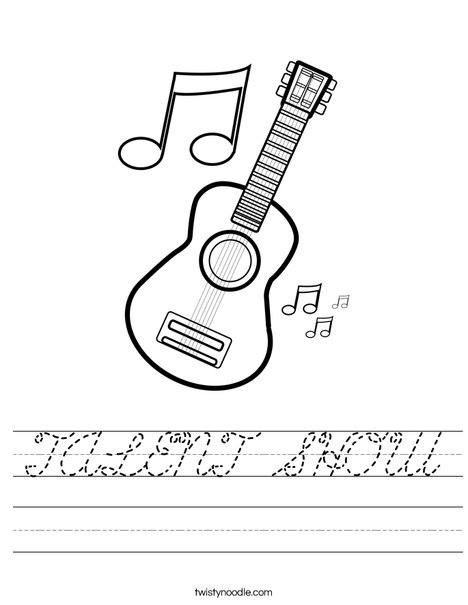 Guitar with Music Notes Worksheet