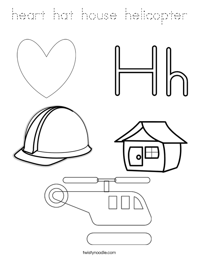 heart hat house helicopter Coloring Page - Tracing - Twisty Noodle