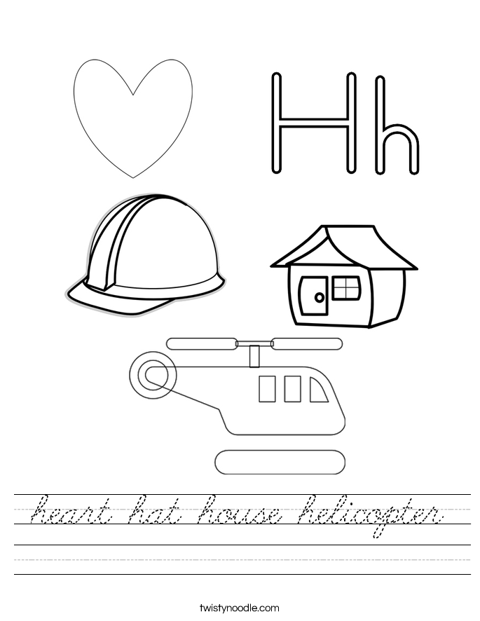 heart hat house helicopter Worksheet