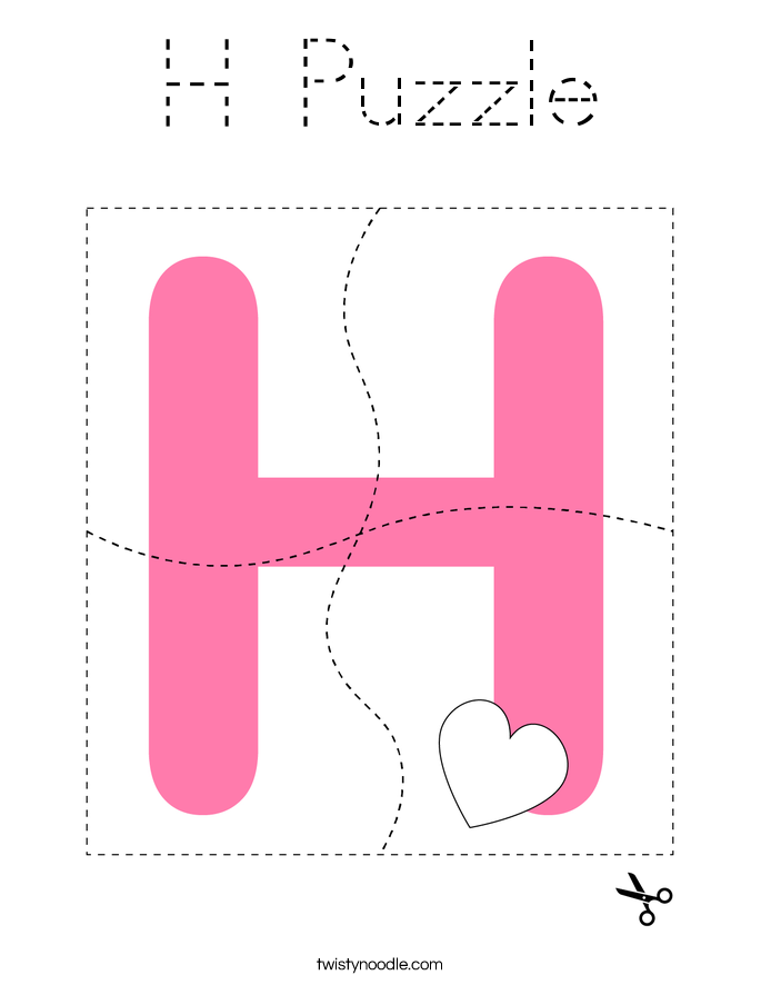 H Puzzle Coloring Page - Tracing - Twisty Noodle