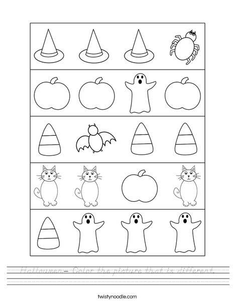 Halloween- Color the picture that is different. Worksheet