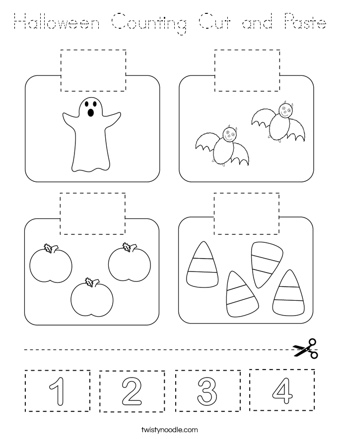 Halloween Counting Cut and Paste Coloring Page