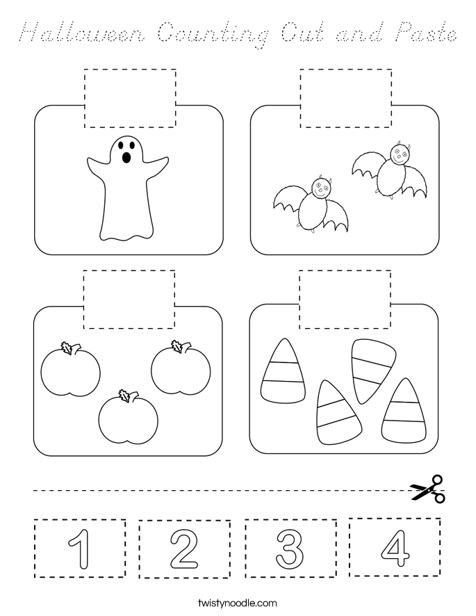 Halloween Counting Cut and Paste Coloring Page