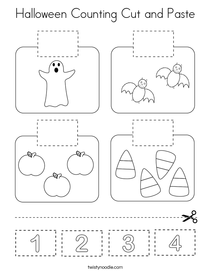 Halloween Counting Cut and Paste Coloring Page