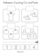 Halloween Counting Cut and Paste Coloring Page