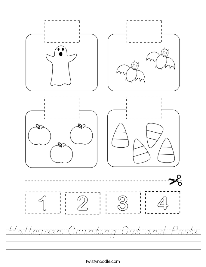 Halloween Counting Cut and Paste Worksheet