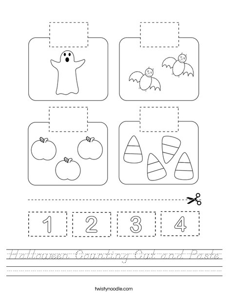 Halloween Counting Cut and Paste Worksheet