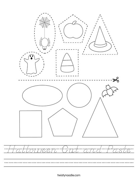 Halloween Cut and Paste Worksheet - D'Nealian - Twisty Noodle