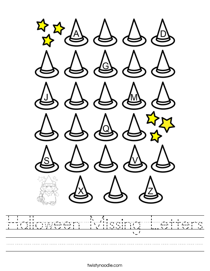 Halloween Missing Letters Worksheet - Twisty Noodle