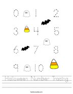 Halloween Number Tracing Handwriting Sheet