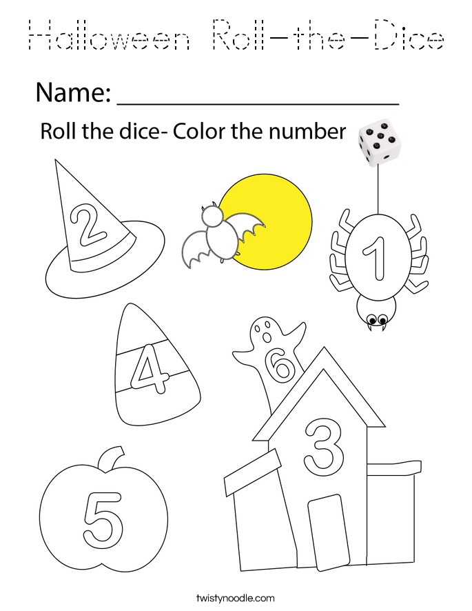 Halloween Roll-the-Dice Coloring Page