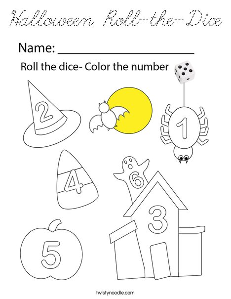 Halloween Roll-the-Dice Coloring Page