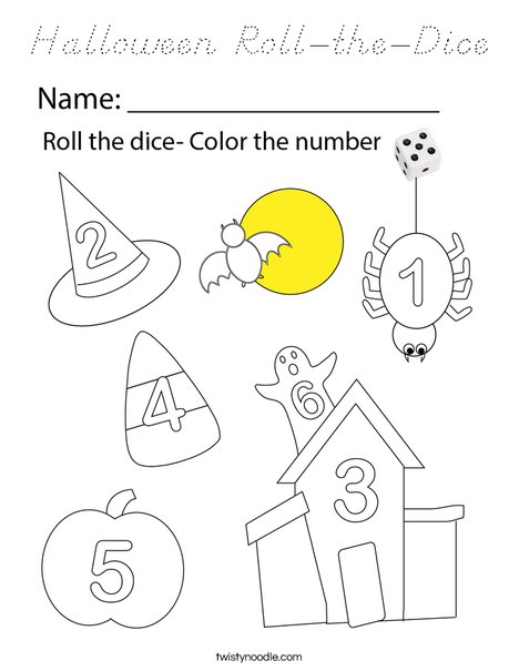 Halloween Roll-the-Dice Coloring Page