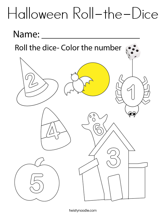 Halloween Roll-the-Dice Coloring Page