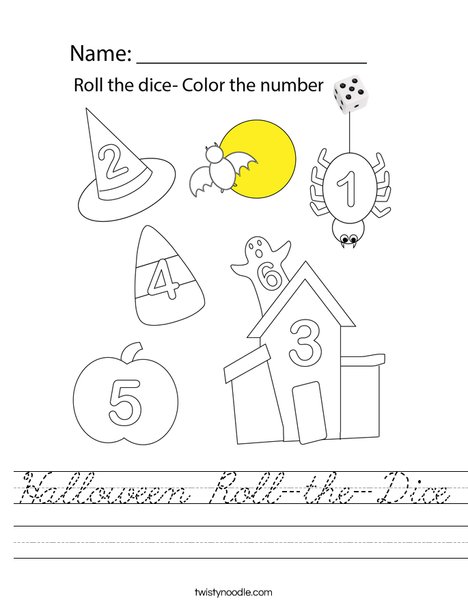 Halloween Roll-the-Dice Worksheet