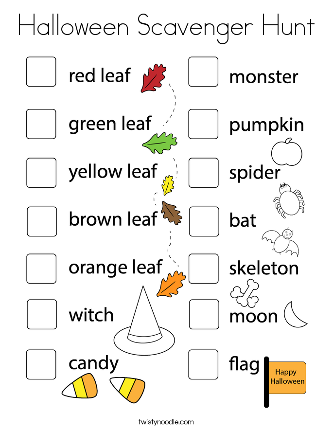 Halloween Scavenger Hunt Coloring Page
