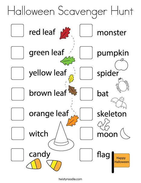 Halloween Scavenger Hunt Coloring Page