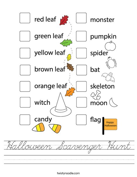 Halloween Scavenger Hunt Worksheet