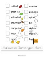 Halloween Scavenger Hunt Handwriting Sheet
