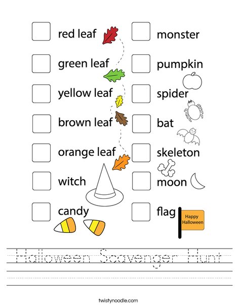 Halloween Scavenger Hunt Worksheet