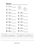 Halloween Subtraction Handwriting Sheet