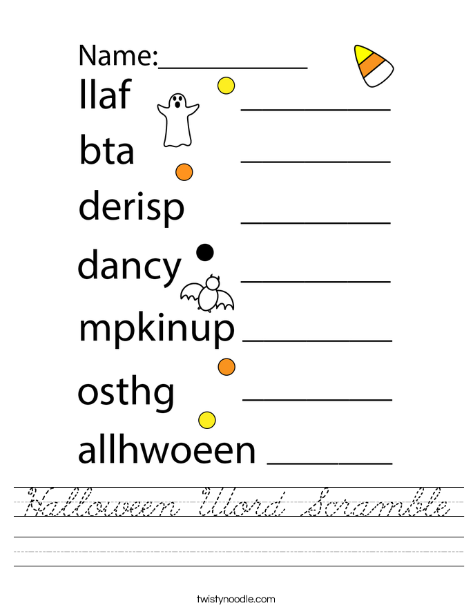 Halloween Word Scramble Worksheet