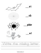 Write the missing letter Handwriting Sheet