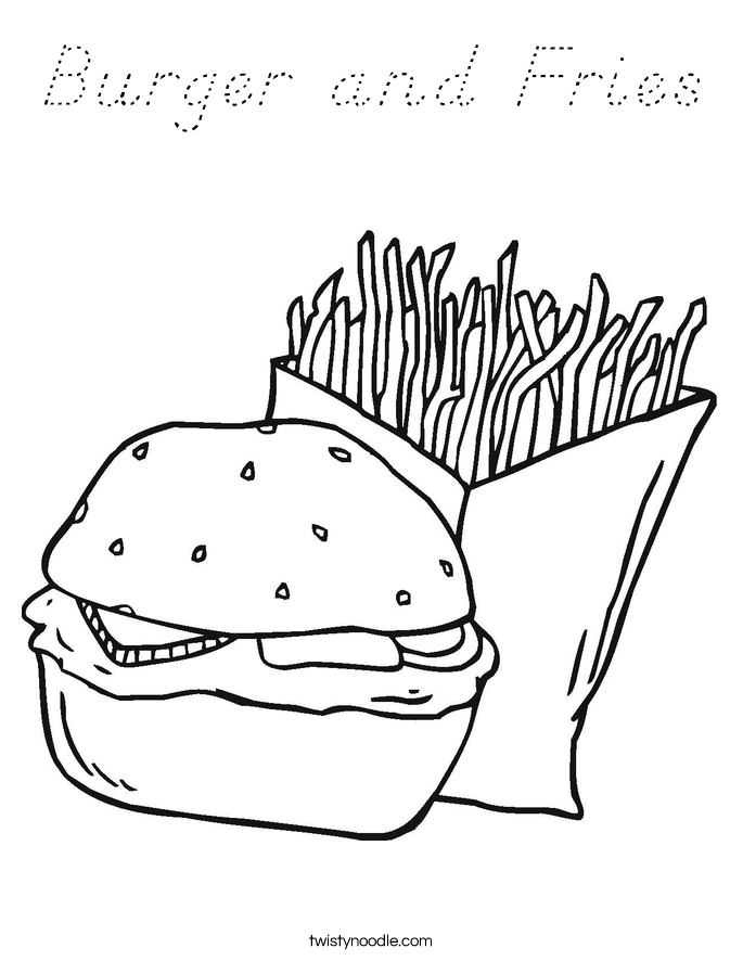 Burger and Fries Coloring Page