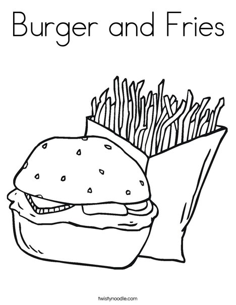 Hamburger and Fries Coloring Page