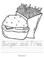 Burger and Fries Handwriting Sheet