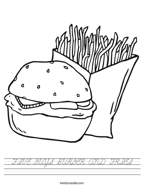 Hamburger and Fries Worksheet