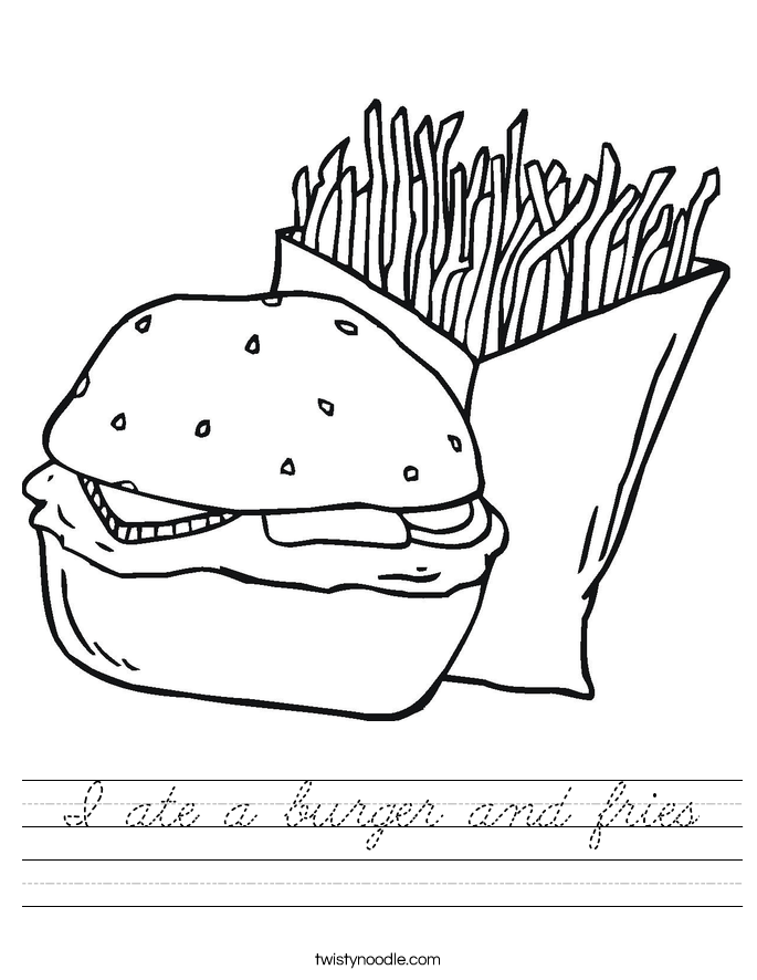 I ate a burger and fries Worksheet