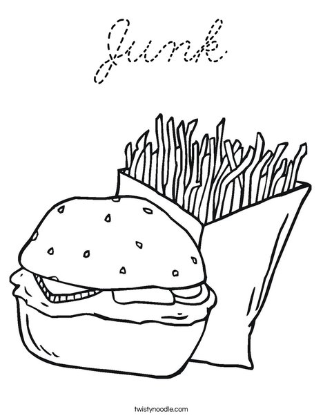 Hamburger and Fries Coloring Page